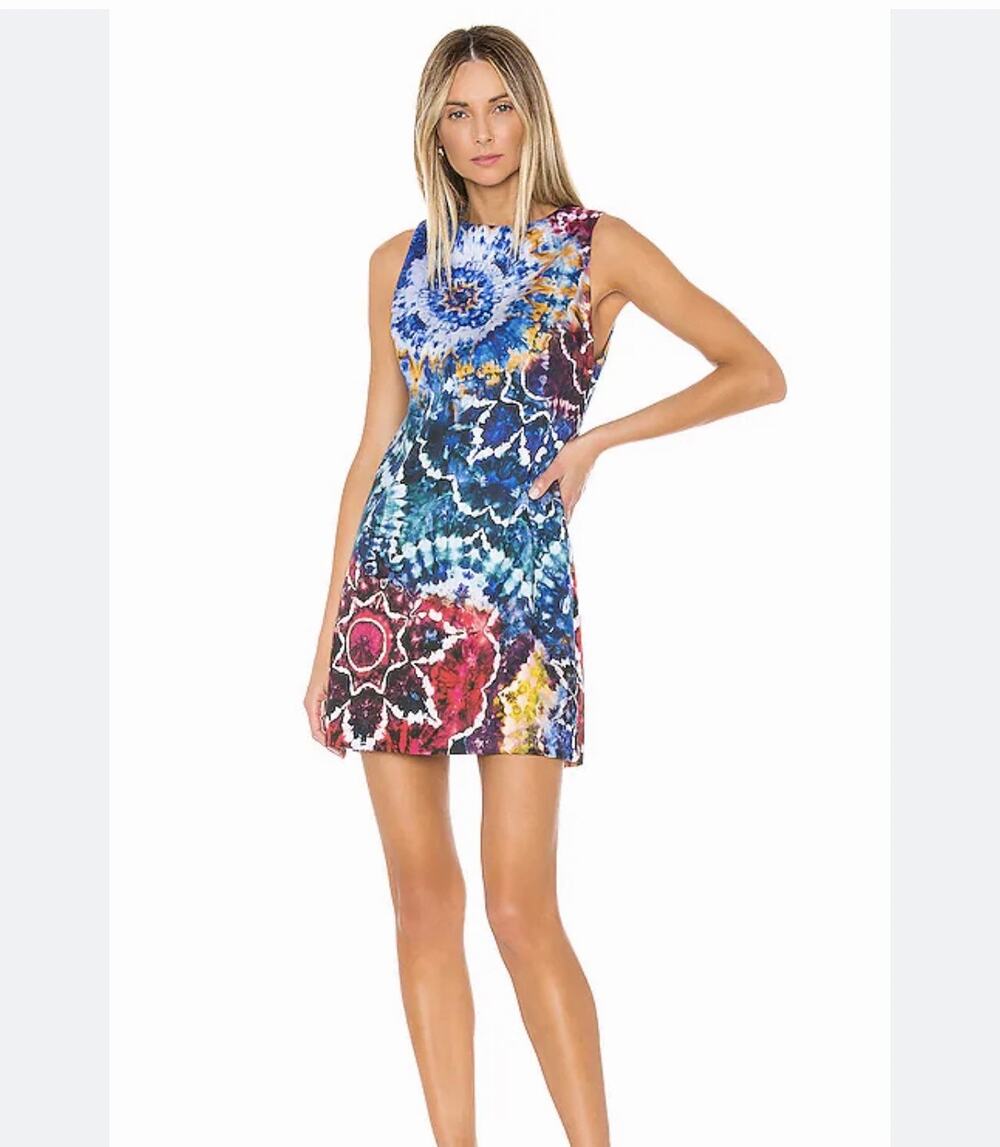 ALICE + OLIVIA Coley Crew Neck Aline Mini Dress in Tie-Dye Kaleidescope - Size 4